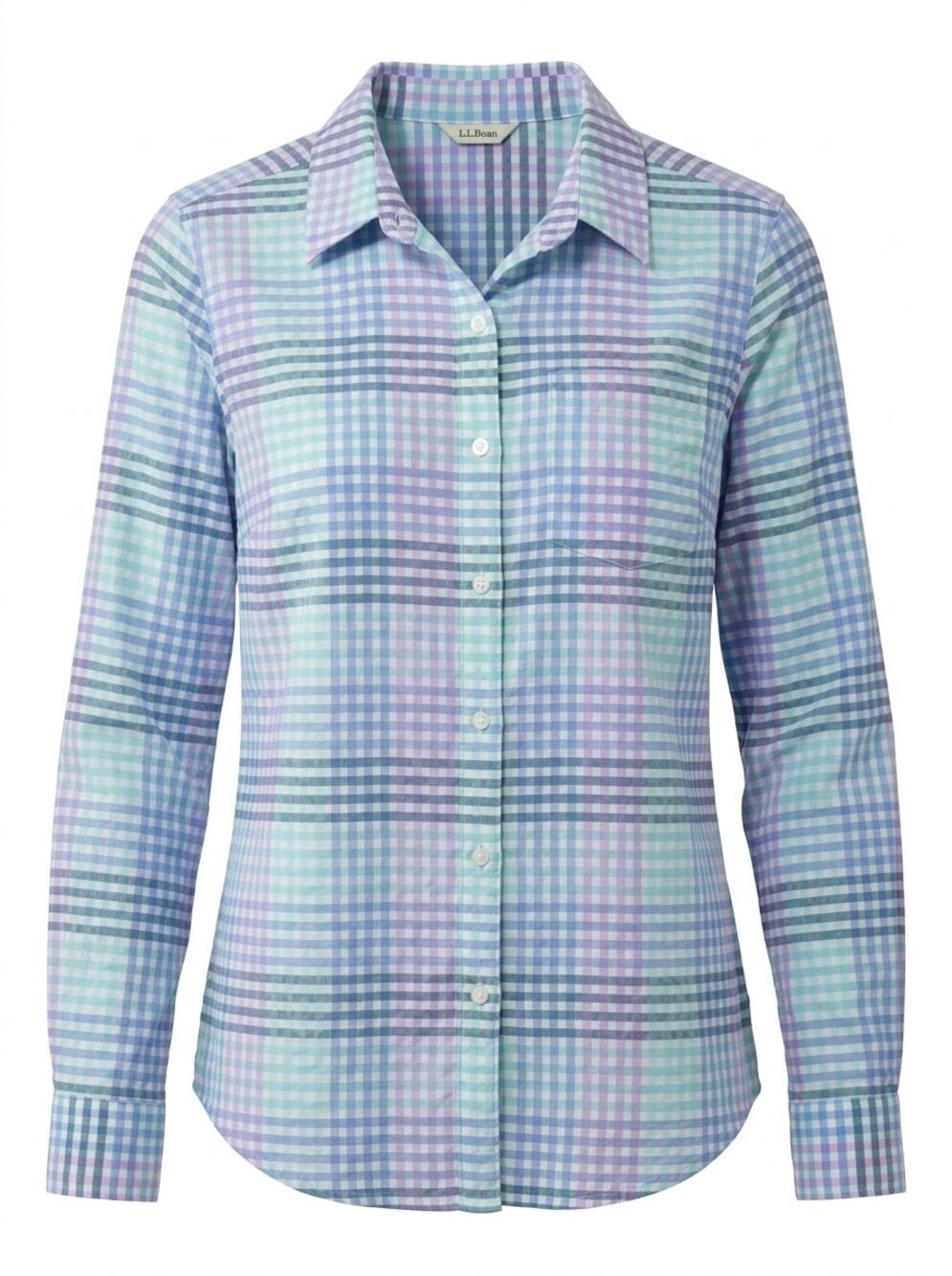 L.L.Bean Blue Collared Plaid Breathable Button-Up Shirt Women Size S